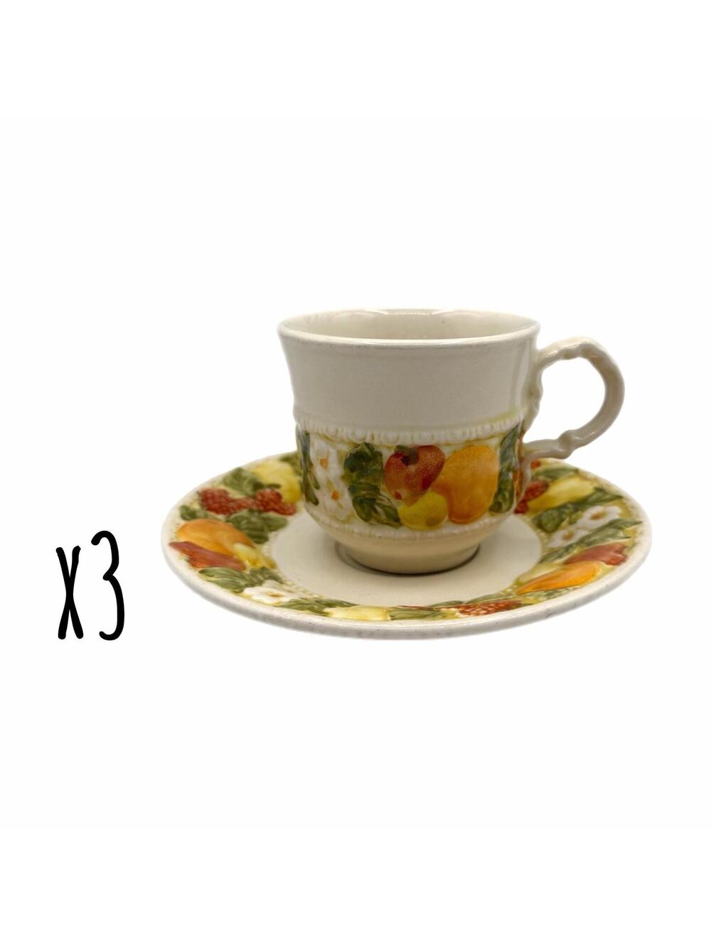 Set of 3 Vernon Ware Della Robbia Teacup & Saucer Sets – Metlox Poppytrail